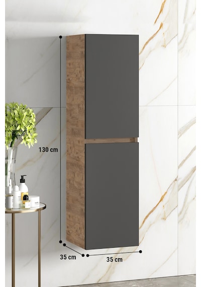 Yıldız 35 130 Cm Atlantik Çam-Antrasit Gri Mat Mdf Asma Banyo Boy Antrasit - Atlantik Çam