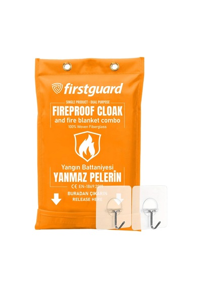 Firstguard Yanmaz Pelerin Ve Yangın Battaniyesi, 550 C 1022 F Dayanıklı,%100 Fiberglas, 160x145 Cm, Askı Aparatı Hediyeli,ce En1869:2019