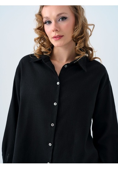 LOFT Loose Fit Kadın Gömlek U.kol Lf2038437 Q1.v1 Siyah