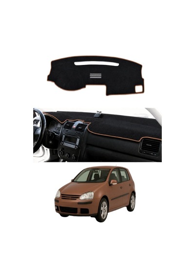 Volkswagen - Golf 5 2003-2009 Uyumlu Torpido Koruma Kılıfı - Kahverengi Şeritli