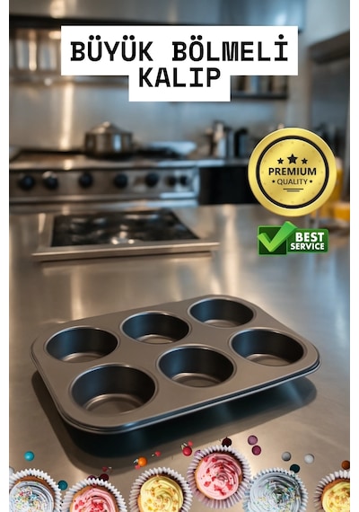 Buğz Cupcake Fırın Kalıbı 6 Büyük Bölmeli 6 Bölmeli Muffin Kek Kalıbı Diğer