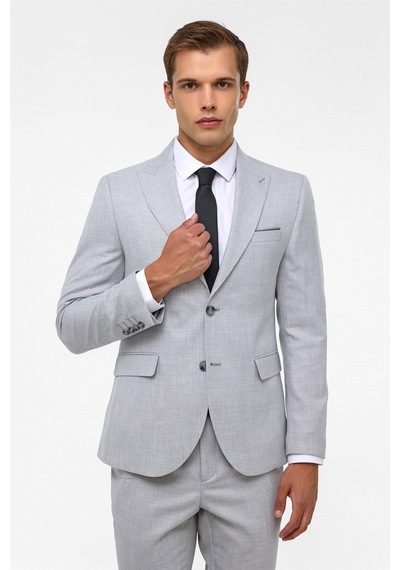 Süvari Gri Slim Fit Desenli Sivri Yaka 6 Drop Klasik Takım Elbise