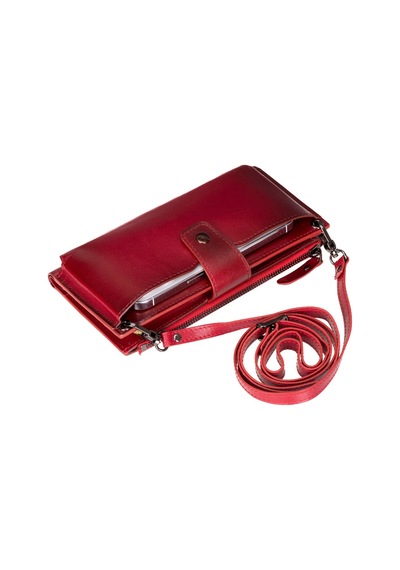Bloominbag Lozan Strap Crimson Red Gerçek Deri Omuz Askılı Telefon Bölmeli Cüzdan Çanta Kırmızı