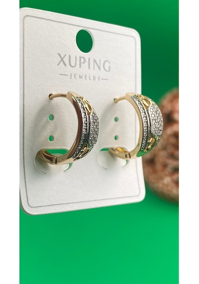 Xuping Rose Gold Orta Taşlı Çok Sıralı Taşlı Halka Küpe Gold