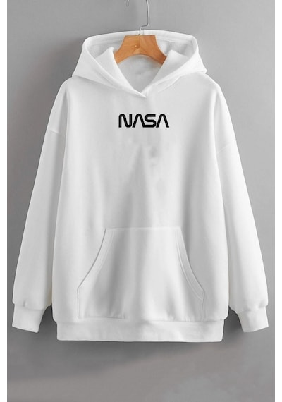 Uyguntarz Unisex Nasa Baskılı Sweatshirt beyaz