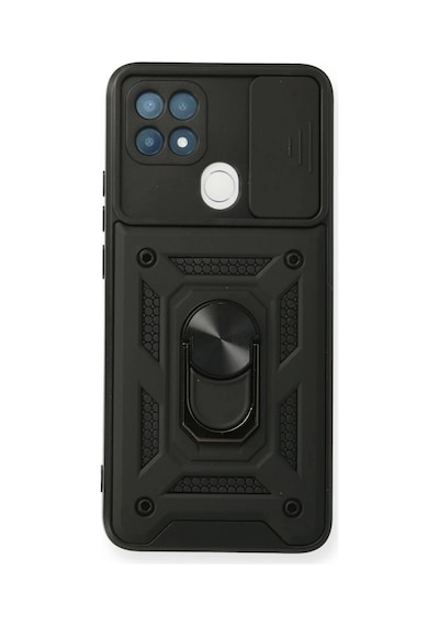 Oppo A15 Uyumlu Kılıf Pars Lens Yüzüklü Silikon - Siyah