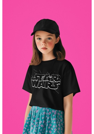Sevbano Star Wars Yıldız Savaşları Yazılı Unisex Film Çocuk Tişört 1-12 SIYAH