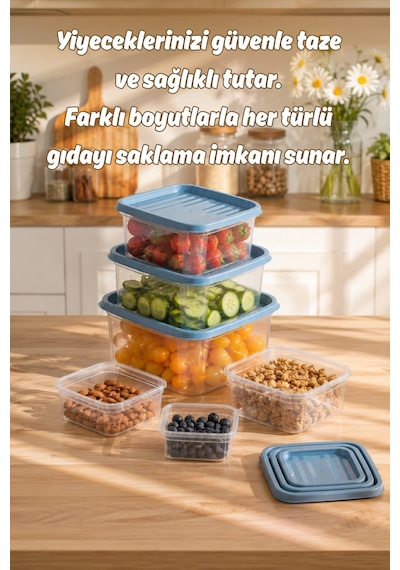 Porsima Sa-645-2 6 Adet 12 Parça Derin Dondurucu Mikrodalga Saklama Kabı - Çok Amaçlı Erzak Saklama Kabı Seti Mavi