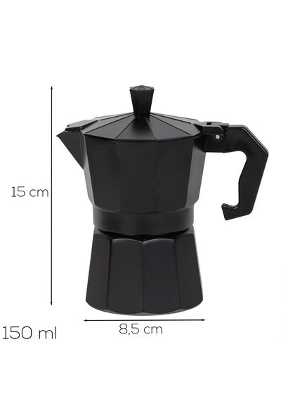 Porsima Mnb05742 Ocaküstü Moka Pot 3 Fincanlık Alüminyum Kahve Espresso Cezvesi Siyah 150ml