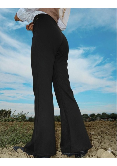 Volumex Zımba Detaylı Suet Pantolon Siyah