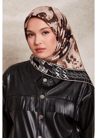 Levidor Desenli Twill İpek Eşarp-0918 Siyah