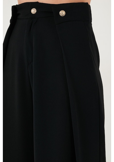 Lela Düğmeli Pile Detaylı Wide Leg Yüksek Bel Geniş Paça Bayan Pantolon 68351133 Siyah