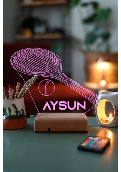 Kişiye Özel 3D Tenis Ve Tenis Topu Masaüstü Hediyelik Led Lamba