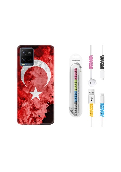 Vivo V21E Kılıf Kablo Koruyuculu Şanlı Türk Bayrağı 1315