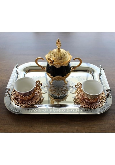 Paslanmaz Çelik Lüks Model Silver Desen Çay Kahve Tepsisi 34,5 X 24,5 Cm Gümüş - Gri