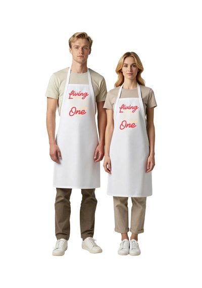 Unisex Mutfak Aşçı Önlüğü Retro Tipografi Baskılı Yaşamak Yemek F Beyaz