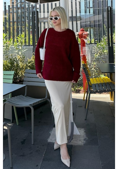 Madmext Bordo Bisiklet Yaka Kadın Buklet Kazak Mg2480 Bordo