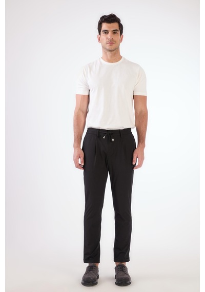 Dufy Siyah Bağcıklı Slim Fit Jogger Erkek Pantolon Siyah