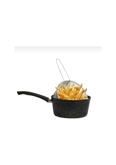 Polochef Melda Granit Kızartma Tavası 20cm Patates Kızartma Fritöz Telli Siyah