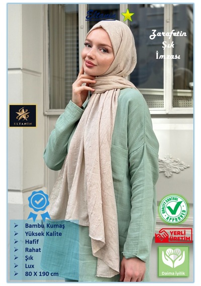 Bambu Kraş Şal Tesettür Giyim, Yüksek Kalite, Hafif, Rahat, Şık, Premium, Lux, Shawl, Scarf Taş Rengi