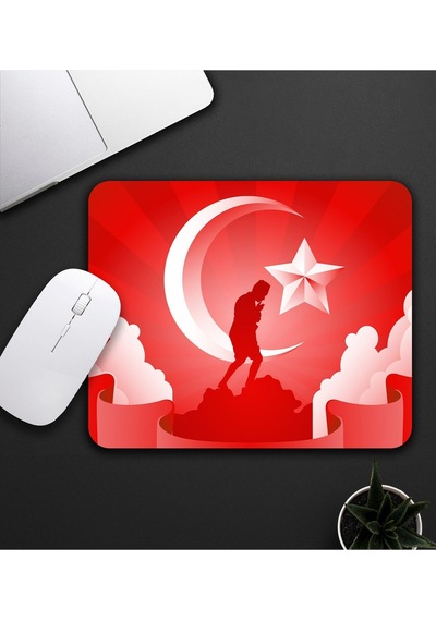 Atatürk Ve Bayrak Baskılı Mouse Pad 23x19cm Fare Altlığı Kaydırmaz Taban De601 Mousepad