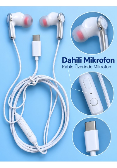 Type C Girişli Mikrofonlu Beyaz Kablolu Kulak İçi Kulaklık Akyı-384112