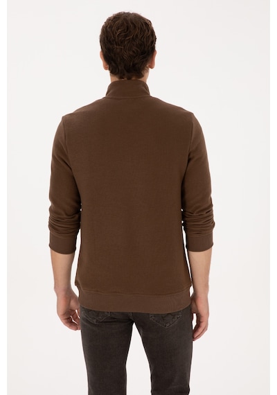 U.S. Polo Assn. Erkek Regular Fit Yarım Fermuarlı Kahverengi Basic Sweatshirt 50313802-VR029