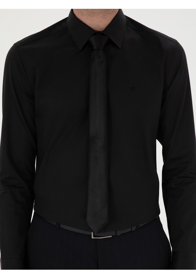 Cacharel Siyah Slim Fit Pamuk Klasik Gömlek