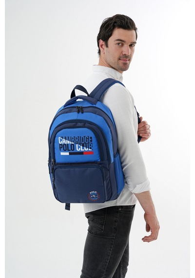 Benittokids Cambridge Polo Club Minimalist Tasarım Unisex Çok Gözlü Sırt Çantası Mavi