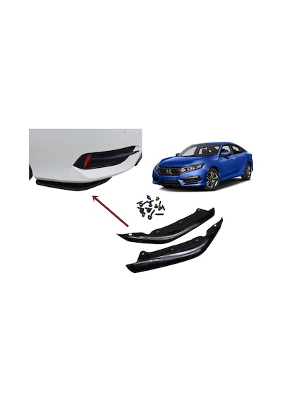 Honda Civic Fc5 2016-2021 Uyumlu Ön Tampon Aero Flap Piano Black 2 Parça