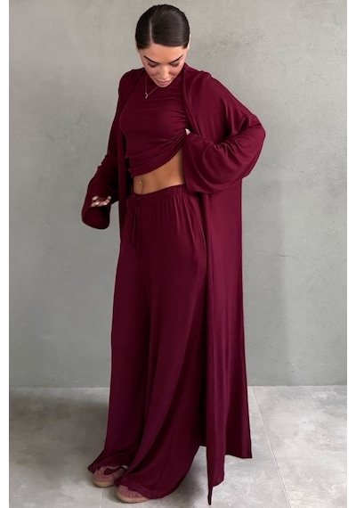 Madmext Bordo 3'lü Penye Salaş Kadın Takım Mg2906