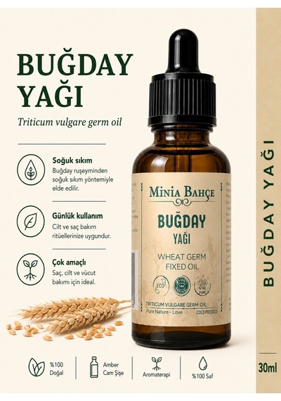Minia Bahçe Bitki Ve Sanat Atölyesi Buğday Ruşeymi Yağı Soğuk Sıkım Sabit Yağ 30 ML