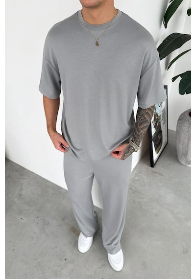 Gri Basic Oysh Kumaş Oversize Tişört