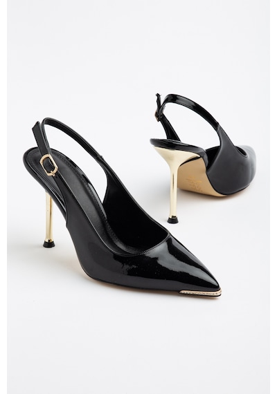 Dilimler Ayakkabı Kadın İnce Topuklu Stiletto Siyah Rugan Metal Taş Aksesuarlı-4540 Siyah