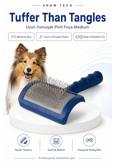 Showtech Tuffer Than Tangles Uzun Tüylü Kedi Ve Köpekler İçin Yumuşak Pinli Fırça