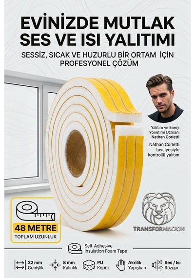 Tr 48 Metre Bölünebilir Kapı Pencere İzolasyon Süngeri 22x8 Mm Yapışkanlı Yalıtım Bandı 723808