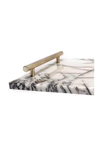 Lux & Marble Piazza. Dikdörtgen Damarı Beyaz Mermer Pirinç Kul .