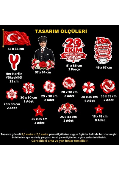 29 Ekim Cumhuriyet Bayramı Hazır Kesim Sahne Boy Pano Süsü 3,5 X 2,5 M Uyumlu Tüm Yaşlar