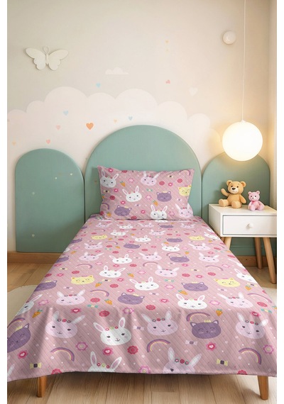 Evimde Bambaşka Tavşan Pembe Pastel Kız Çocuk Pike Takımı - Gökkuşağı Lila Bebek Odası Yatak Örtüsü - 160x220 CM Evimde Bambaşka Tavşan Pembe Pastel Kız Çocuk Pike Takımı - Gökkuşağı Lila Bebek Odası Yatak Örtüsü - 160x220 CM