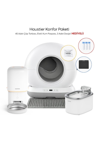 Haustier Cb001 Gri Kedi Tuvaleti Pf02 Beyaz Mama Kabı Wf007l Beyaz Kedi Suluğu 3 Lü Set Haustier Türkiye Garantili