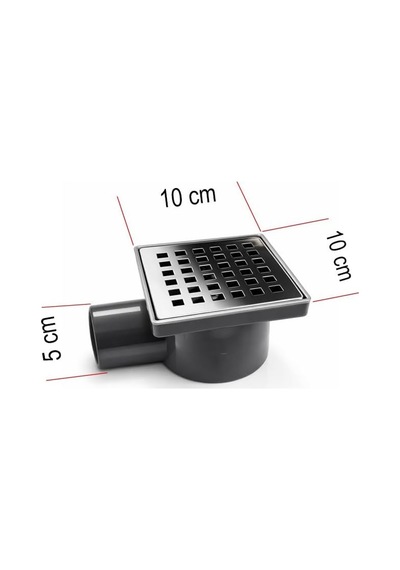 Yer Süzgeci 10x10 Krom Izgaralı Çekvalfli 50 Mm Çıkışlı Paslanmaz Banyo Duş Gideri