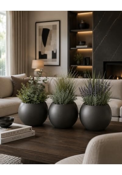 Tr Zevli Japandi Tarzı Modern Küre Saksı 3'lü Set - Su Sızdırmaz Dekoratif Salon Ve Balkon Saksısı Hediyelik Ç Diğer 60581162