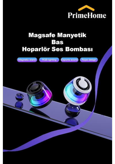 Magsafe Bluetooth Hoparlör Yüksek Ses Mini Bass Manyetik Mıknatıslı Kablosuz Speaker Ses Bombası