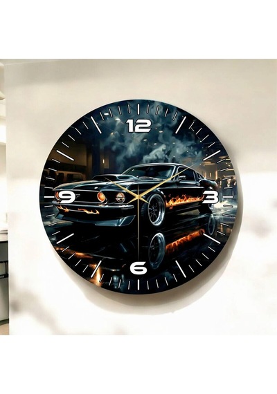 AA Shop Renkli Baskı Araba Desenli Sayılı Yılbaşı Hediyelik Ahşap Sessiz Tablo Duvar Saati D68 Çok Renkli