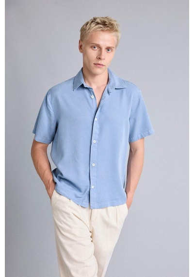 Defacto Regular Fıt Tencel Kısa Kollu Mavi Gömlek E2530ax26smbe299 Mavi-be299