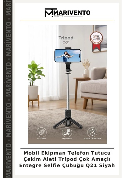 Mobil Ekipman Telefon Tutucu Çekim Aleti Tripod Çok Amaçlı Entegre Selfie Çubuğu Q21 Siyah