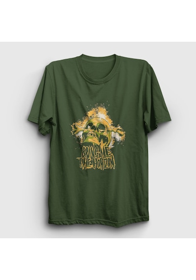 Presmono Unisex Skull Bring Me The Horizon T-shirt Haki
