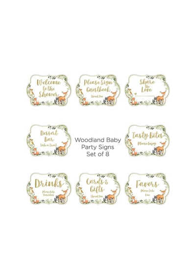 Woodland Baby Shower, Tek Boy, Dekor İşareti Seti 8'li Set Çok renkli