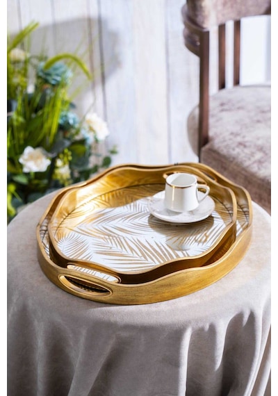 Acar Cha-07498/4 Vega 2'li Gold Cam Tepsi - 43.5/37.5 Cm Gold