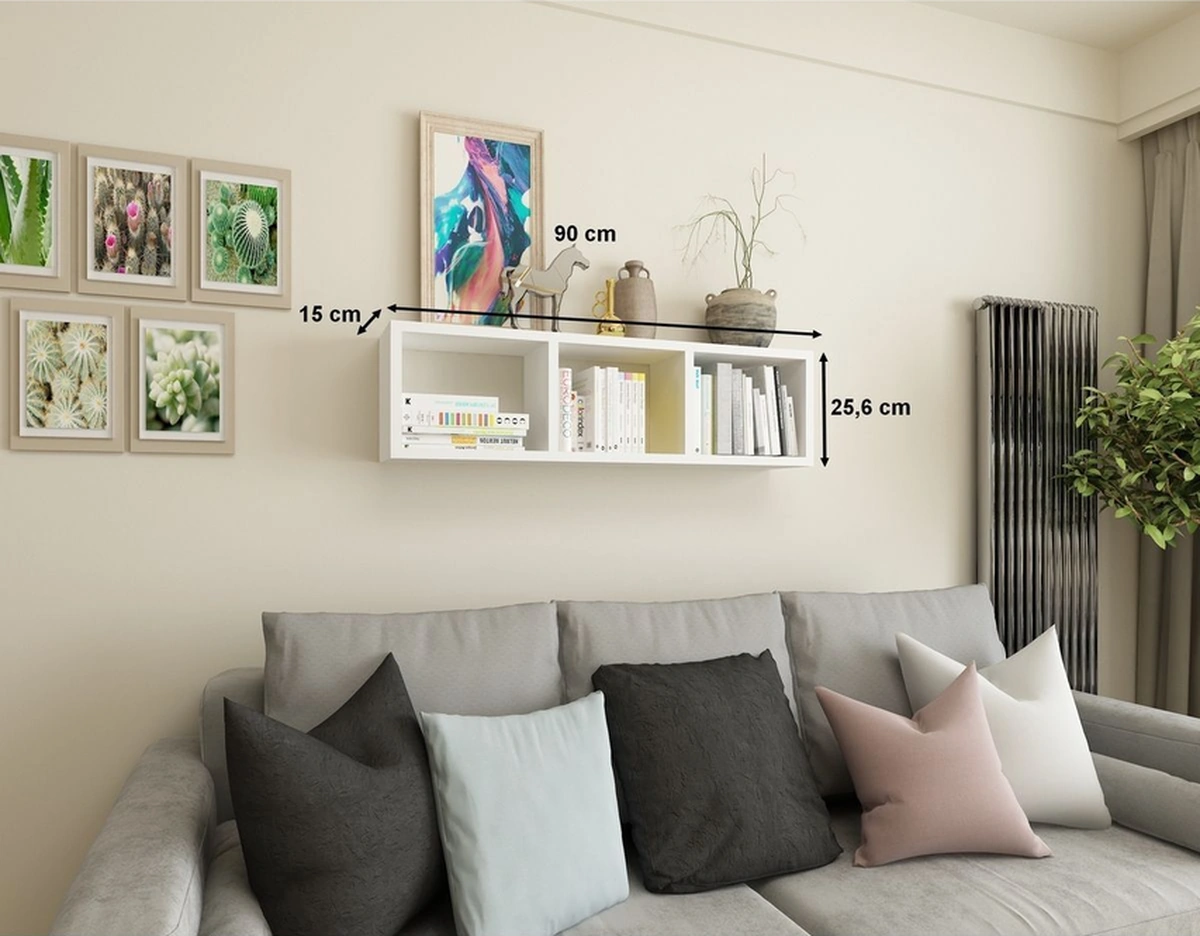 Kitaplık Hediye Duvar Rafı Mobilya 90 Cm Beyaz Beyaz